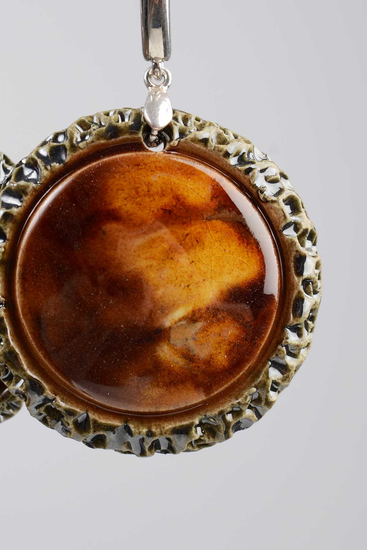 Women's Brown Earrings Western - Handmade Ceramic Earrings