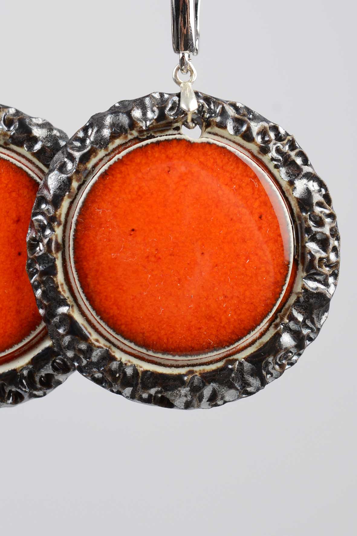 Women's Large Round Orange Earrings