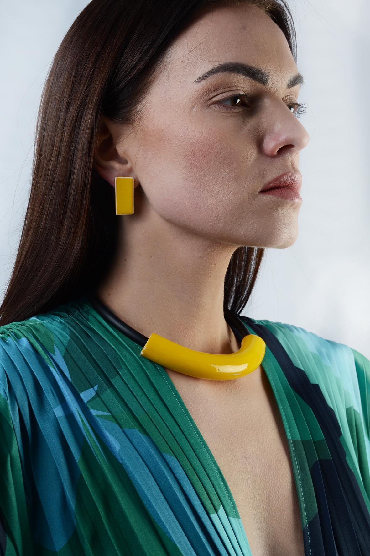 Women's Yellow Rectangle Earrings Stud