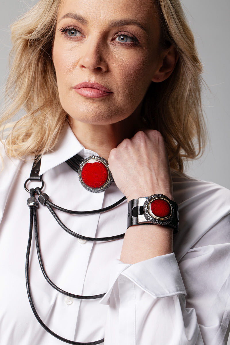 Wrap Around Necklace with Red Accent