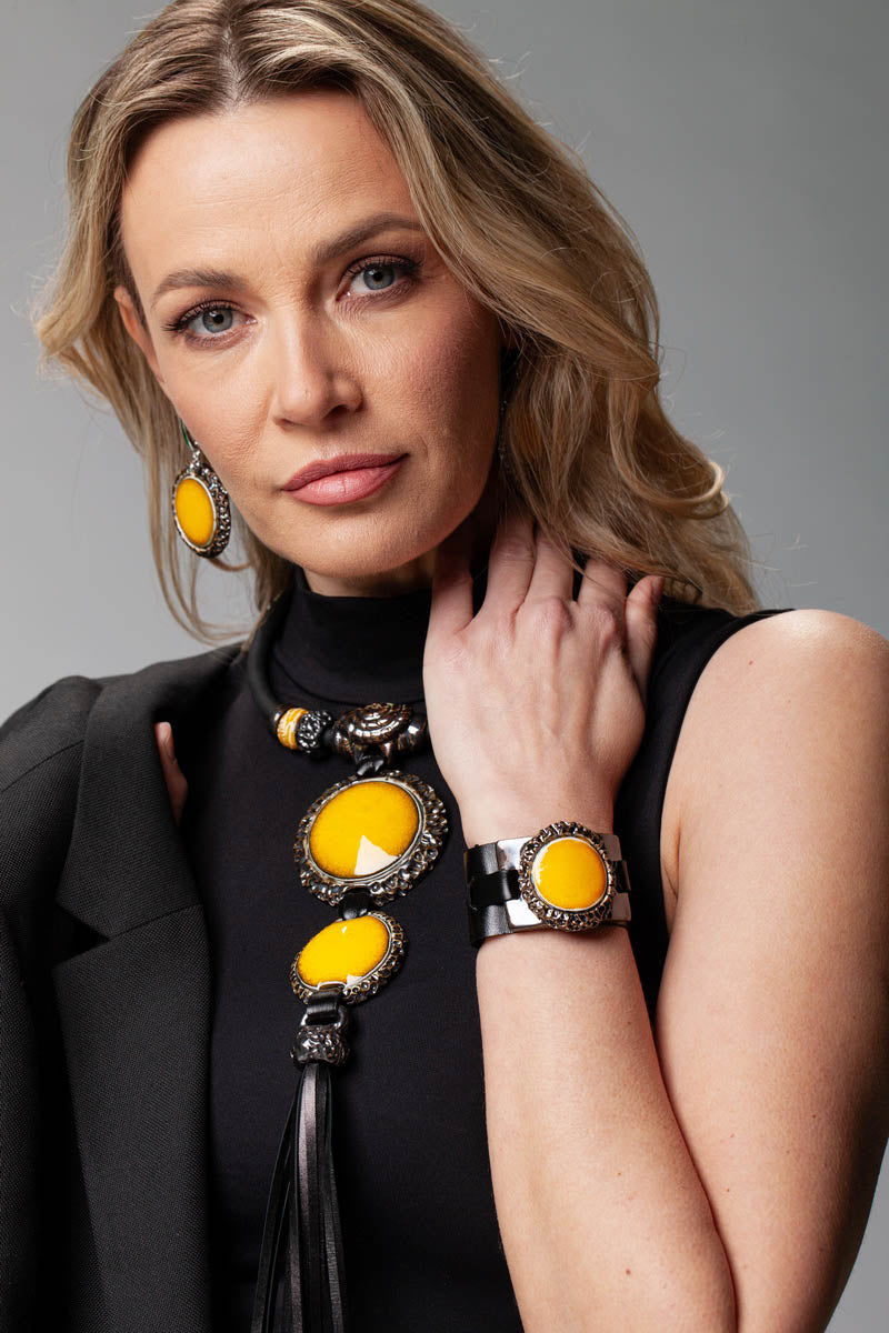 Yellow Leather Bracelet For Women