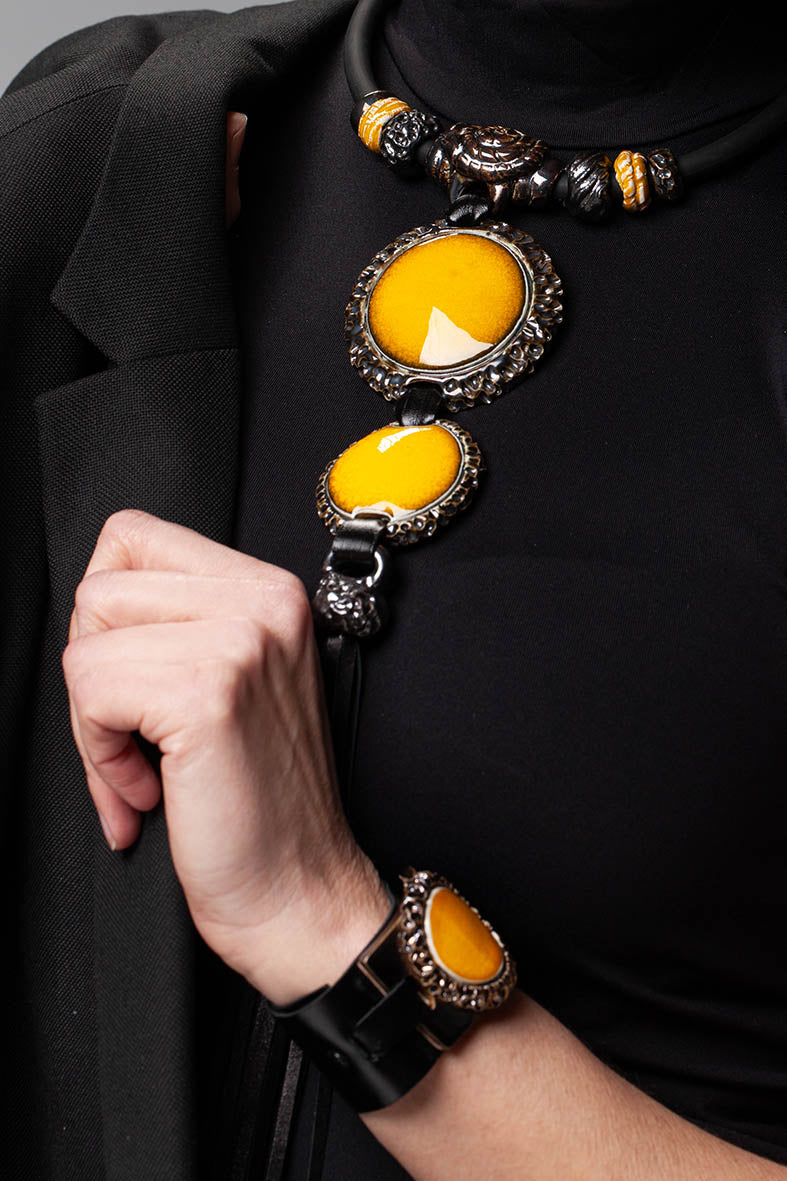 Yellow Leather Bracelet For Women