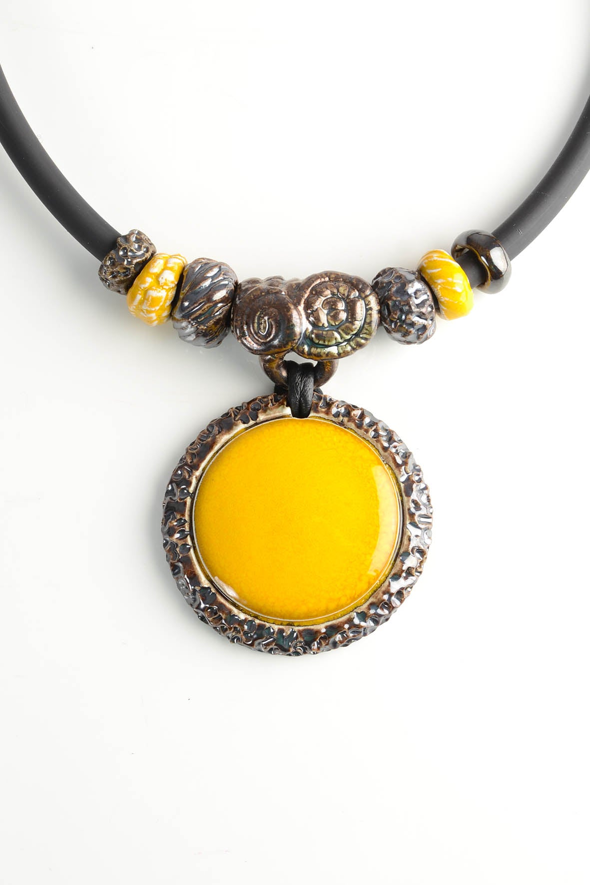Yellow Pendant Necklace – Bold Boho Ceramic Necklace for Women