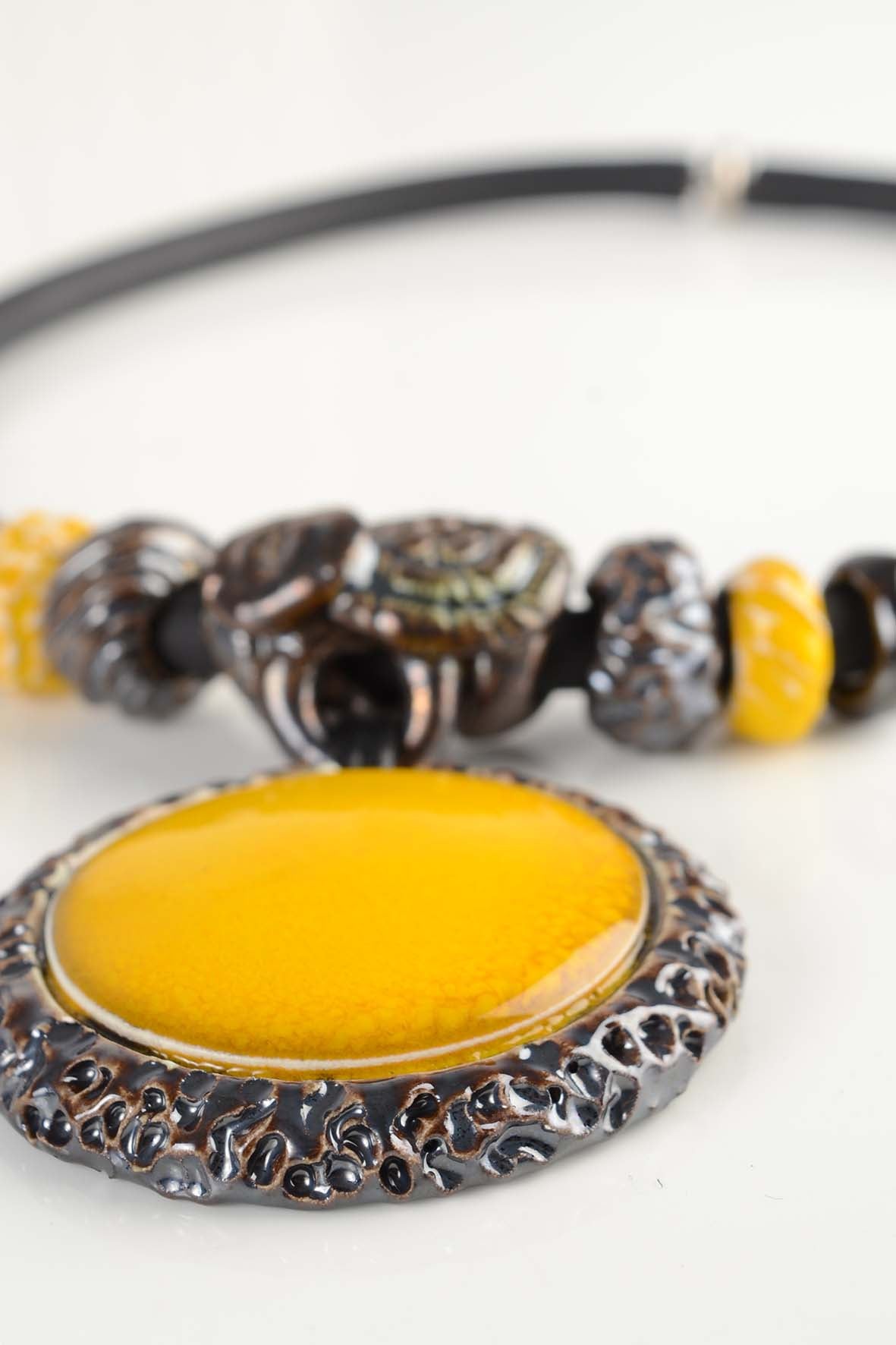 Yellow Pendant Necklace – Bold Boho Ceramic Necklace for Women