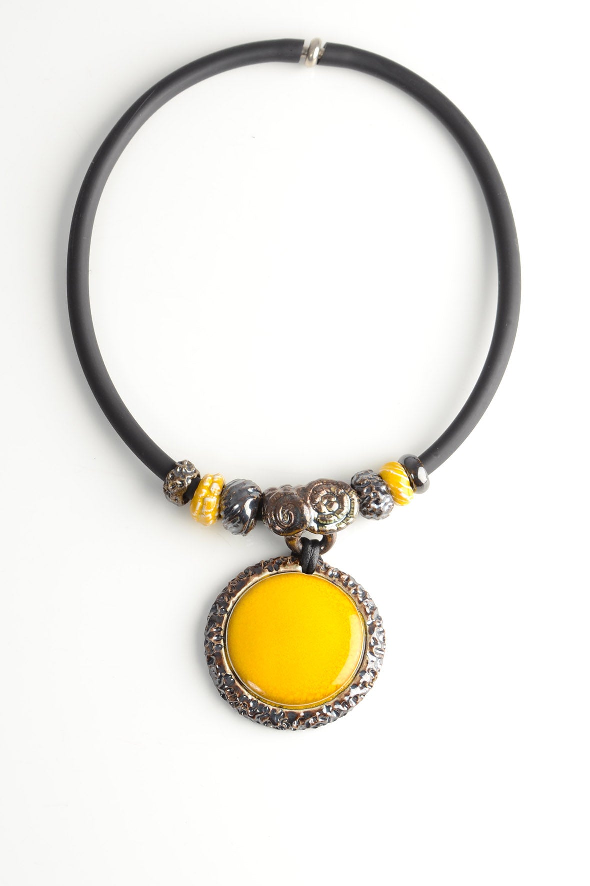Yellow Pendant Necklace – Bold Boho Ceramic Necklace for Women