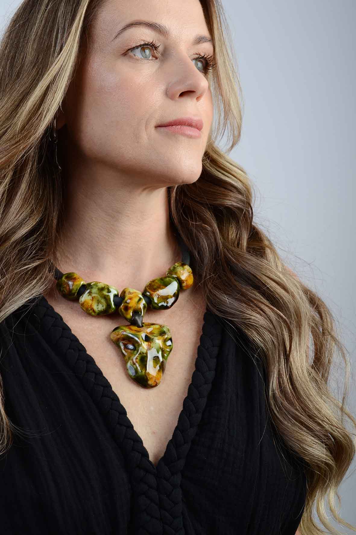 Green Ceramic Pendant Necklace