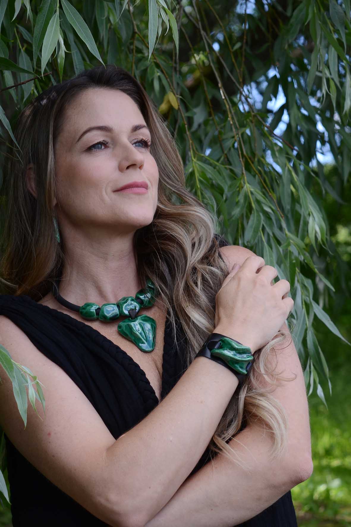 Bright Green Stone Necklace Ceramic